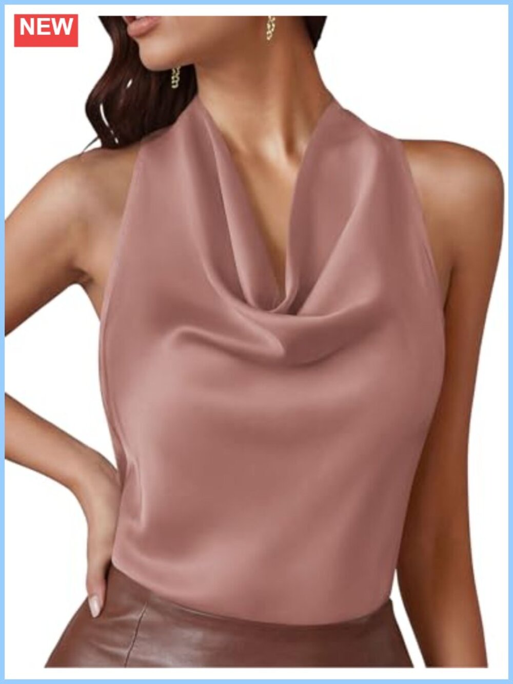 Satin Halter Tank Tops Women Cowl Neck Sleeveless Summer Cute Sexy Blouses